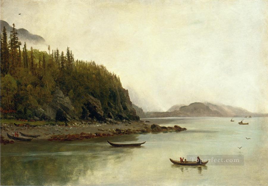 Indiens Pêche luminisme landsacpes Albert Bierstadt Peintures à l'huile